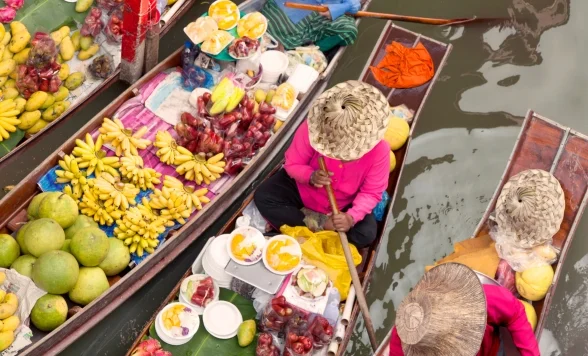 本格的な象乗り体験 + ダムヌンサドゥアック水上マーケット半日観光 ココナッツファームお立ち寄り